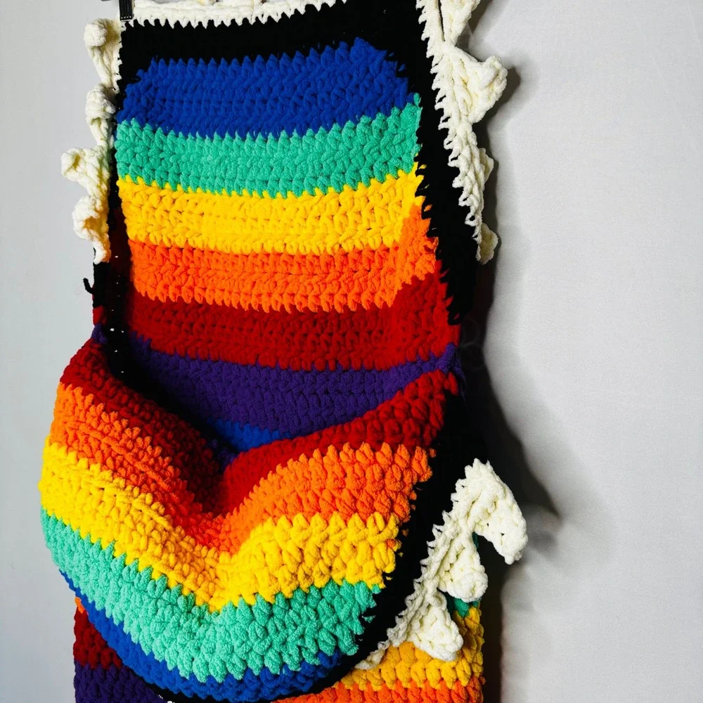 Handmade Hand Knit Rainbow Smiling Shark or Whale Tail Blanket Cocoon 70x20‎